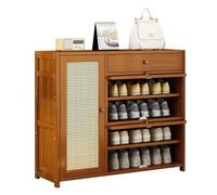 Elegante scarpiera in bambù con cassetto, scarpiera in rattan per 12-28 paia, facile da montare, organizer funzionale con ante