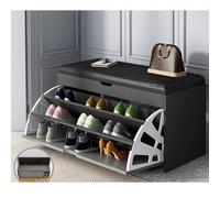 Elegante scarpiera nera con cuscino in pelle in legno ottomano portaoggetti da ingresso pieghevole (80 x 30 x 51 cm) - perfetta per casa entrata, soluzioni di archiviazione