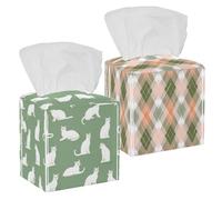 Elegante scatola per fazzoletti con motivo a rombi color pesca e verde salvia pastello e bianco, dispenser di tovaglioli per bagno, piano di lavoro da toeletta, comò della camera da letto, scrivania