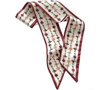 Elegante sciarpa da donna allungata, 90 x 7 cm, stampa floreale in poliestere liscio, versatile, utilizzabile come foulard, fascia per capelli o fascia da tasca, ideale per la primavera, kaki, rosso