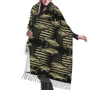 Elegante Sciarpa Donna Bass Fishing Hunting Camo Camouflage American Flag Sciarpe Inverno Spesse Wrap Shawl 68X196cm
