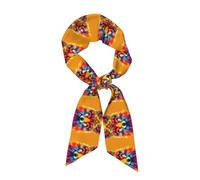 Elegante sciarpa in raso con patchwork geometrico di volpi per donna, morbida e lucida, alla moda, con stampa all-over, versatile, da indossare come fascia per capelli o cravatta per appuntamenti e