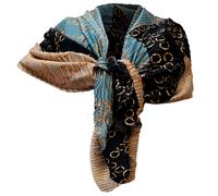 Elegante Sciarpa Plisse Misto Seta Sciale Foulard Donna Cerimonia Beige Blu