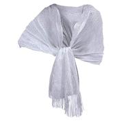 Elegante Sciarpa Stola Scialle con Frange Filo Brillante Metallizzato Foulard Coprispalle per Occasione Matrimonio Cerimonia Sposa Festa (bianco 011)