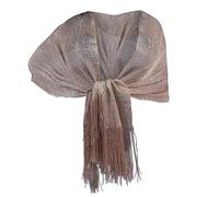 Elegante Sciarpa Stola Scialle con Frange Filo Brillante Metallizzato Foulard Coprispalle per Occasione Matrimonio Cerimonia Sposa Festa (beige 014)