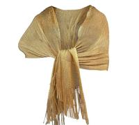 Elegante Sciarpa Stola Scialle con Frange Filo Brillante Metallizzato Foulard Coprispalle per Occasione Matrimonio Cerimonia Sposa Festa (oro gold 04)
