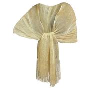 Elegante Sciarpa Stola Scialle con Frange Filo Brillante Metallizzato Foulard Coprispalle per Occasione Matrimonio Cerimonia Sposa Festa (oro light 05)