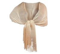 Elegante Sciarpa Stola Scialle con Frange Filo Brillante Metallizzato Foulard Coprispalle per Occasione Matrimonio Cerimonia Sposa Festa (crema 022)
