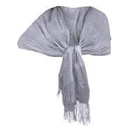 Elegante Sciarpa Stola Scialle con Frange Filo Brillante Metallizzato Foulard Coprispalle per Occasione Matrimonio Cerimonia Sposa Festa (grigio argento 019)