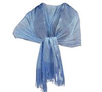 Elegante Sciarpa Stola Scialle con Frange Filo Brillante Metallizzato Foulard Coprispalle per Occasione Matrimonio Cerimonia Sposa Festa (blu jeans 09)