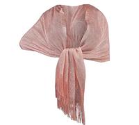 Elegante Sciarpa Stola Scialle con Frange Filo Brillante Metallizzato Foulard Coprispalle per Occasione Matrimonio Cerimonia Sposa Festa (pesca 020)