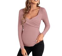 Elegante scollo a V premaman allattamento top crossing over wrap design morbido poliestere camicia a maniche lunghe per allattamento al seno comfort maternità allattamento camicia, Viola, XL