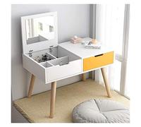 Elegante scrivania 2 in 1 con specchio pieghevole, mini scrittoio con cassetti, per camera da letto e stazione di trucco (bianco e giallo) per camere da letto eleganti