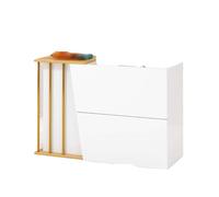 Elegante scrivania bianca con cassetto chiudibile a chiave, bancone da 100 cm, per saloni, centri estetici e negozi di abbigliamento, soluzione elegante per la reception per aziende