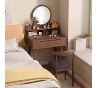 Elegante scrivania da trucco vintage marrone con specchio, 2 cassetti, toeletta e sgabello, set per ragazze mobili moderni perfetti per la decorazione della camera da letto e la routine di bellezza.