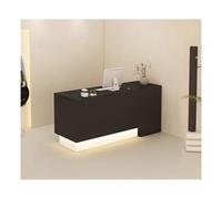 Elegante scrivania moderna con ampi cassetti chiudibili a chiave e illuminazione ambientale, ideale per saloni, aziende e uffici. Elegante soluzione per la reception