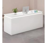 Elegante scrivania moderna con illuminazione LED nascosta, ampio bancone per ufficio e aree di attesa, elegante finitura in legno e bianco, perfetto per spazi contemporanei