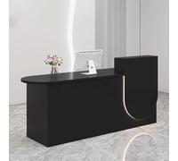 Elegante scrivania nera con vano portaoggetti, tavolo frontale compatto da 1 m, con illuminazione soffusa, per piccole imprese, spa, ufficio, design moderno e soluzione salvaspazio