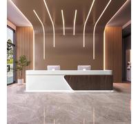 Elegante scrivania per reception con illuminazione a LED discreta e pannello con logo personalizzato, senza montaggio sul bancone anteriore con contenitore bloccabile per ufficio/spazi commerciali, C