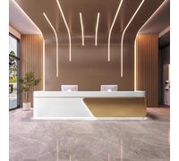 Elegante scrivania per reception con illuminazione a LED discreta e pannello con logo personalizzato, senza montaggio sul bancone anteriore con contenitore bloccabile per ufficio/spazi commerciali, A