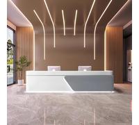 Elegante scrivania per ricevimenti con illuminazione a LED discreta e pannello con logo personalizzato, senza montaggio, bancone anteriore con contenitore bloccabile per ufficio/spazi commerciali, F