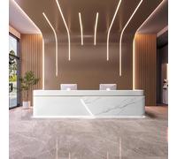 Elegante scrivania per ricevimenti con illuminazione a LED discreta e pannello con logo personalizzato, senza montaggio, bancone anteriore con contenitore bloccabile per ufficio/spazi commerciali, B