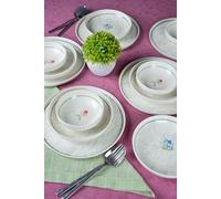 Elegante servizio da tavola da 18 pezzi, 100% porcellana, composto da 6 piatti da portata (25 cm), 6 piatti fondi (19 cm) e 6 ciotole (13 cm), perfetto per mangiare e per gli ospiti