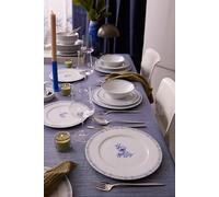 Elegante servizio da tavola da 24 pezzi, 100% porcellana, bianco e blu, include piatti da portata, ciotole e piatti da dessert, adatto al microonde e alla lavastoviglie