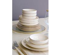 Elegante servizio da tavola da 24 pezzi, 100% porcellana, bianco e oro, include piatti da portata, piatti da dessert e ciotole, lavabile in lavastoviglie fino a 50 °C