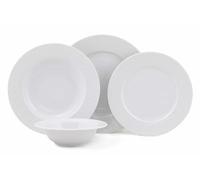 Elegante servizio da tavola da 24 pezzi, 100% porcellana, bianco, include piatti da portata, ciotole e piatti da dessert, lavabile in lavastoviglie e adatto al microonde