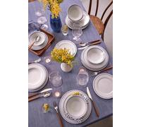 Elegante servizio da tavola da 24 pezzi in porcellana blu, include piatti da portata, ciotole e piatti da dessert, adatto al microonde e alla lavastoviglie