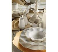 Elegante servizio da tavola da 26 pezzi, 100% porcellana, color crema e oro, include piatti da portata, piatti fondi, ciotole e piatti, perfetto per occasioni speciali