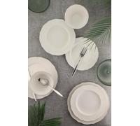 Elegante servizio da tavola da 26 pezzi, 100% porcellana ossea, bianco e argento, include piatti da portata, piatti fondi, ciotole e piatti, perfetto per occasioni speciali