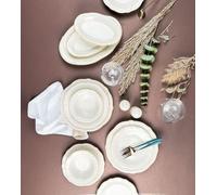Elegante servizio da tavola da 53 pezzi, 100% porcellana, bianco e oro, include piatti, ciotole, piatti e spargipolvere, lavabile in lavastoviglie e adatto al microonde