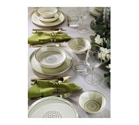 Elegante set da 12 pezzi, 100% porcelain, grigio e bianco, include 4 piastre di servizio (25 cm), 4 ciotole (14 cm), 4 piatti (19 cm), lavabili in lavastoviglie e Microwave Safe