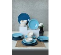 Elegante set da 18 pezzi, in ceramica, blu e bianco, 100% antibatterico, facile da pulire, resistente agli urti, lavabile in lavastoviglie e microwave Safe, perfetto per ogni occasione