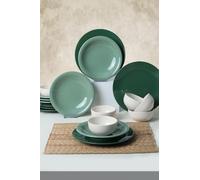 Elegante set da 18 pezzi, in ceramica, verde e bianco, 100% antibatterico, facile da pulire, resistente agli urti, lavabile in lavastoviglie e microwave Safe