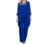 Elegante set da 2 pezzi da donna con pantaloni da sposa in chiffon formale in pizzo tinta unita sciolto per il tempo libero comodo irregolare abito da sera festa madre della sposa pantaloni vestito
