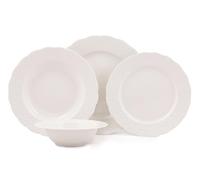 Elegante set da 24 pezzi, 100% porcelain, bianco, include piastre di servizio, ciotole, piatti da dessert | Lavastoviglie e Microwave Safe | Perfetto per ogni occasione