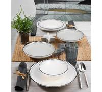 Elegante set da 24 pezzi, 100% porcellana | Include piastre di servizio, ciotole, piatti da dessert | Lavastoviglie e Microwave Safe | Perfetto per ogni occasione