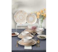 Elegante set da 24 pezzi, in ceramica, bianco e oro, 100% antibatterico, facile da pulire, lavabile in lavastoviglie, con piastre e ciotole per acconciature