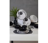 Elegante set da 24 pezzi, in ceramica nera e bianca, antibatterica, facile da pulire, resistente agli urti, lavabile in lavastoviglie e microwave Safe