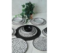 Elegante set da 24 pezzi, in ceramica, nero e bianco, 100% antibatterico, Eco-Friendly, Easy Clean | Include piastre e ciotole, lavabili in lavastoviglie