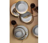 Elegante set da 8 pezzi, 100% porcelain, grigio e oro, include 2 piastre di servizio (27 cm), 2 piastre profonde (21 cm), 2 piatti da dessert (21 cm), 2 ciotole (15 cm), perfetti per esperienze di