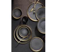 Elegante set da 8 pezzi, nero e oro, 100% porcellana | Include 2 piastre di servizio (27 cm), 2 piastre profonde (21 cm), 2 piatti da dessert (21 cm), 2 ciotole (15 cm) | Perfetto per le esperienze di