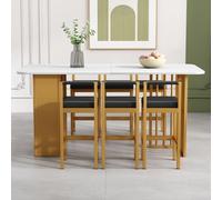 Elegante set da pranzo con 6 sedie in pelle PU e tavolo rettangolare di lusso in stile moderno, ideale per sale da pranzo contemporanee (colore: bianco e oro)