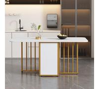 Elegante set da pranzo contemporaneo composto da 6 pezzi con tavolo e sedie, lussuoso tavolo rettangolare sedie in pelle PU perfetto per sale da pranzo moderne (colore: bianco)
