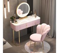Elegante set da toeletta a LED con specchio rosa, 3 cassetti e sgabello imbottito, perfetto per la camera da letto delle ragazze, tavolo da trucco elegante e funzionale (100 cm)