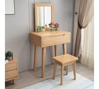 Elegante set da toeletta compatto con sgabello imbottito e cassetto per camera da letto, finitura in legno originale, 60 x 40 x 75 cm, elegante tavolo da trucco e soluzione per sedute