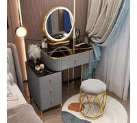 Elegante set da toeletta con specchio rotondo con 4 cassetti, elegante tavolo da toeletta con sgabello, perfetto per camera da letto e routine di bellezza